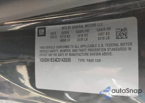 2012 Cadillac Cts Standard из США, поврежденный, VIN 1G6DA1E34C0143936